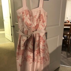 Pink floral belted knee length tea dress